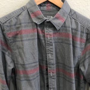 North face flannel shirt gray with red and navy blue horizontal stripes